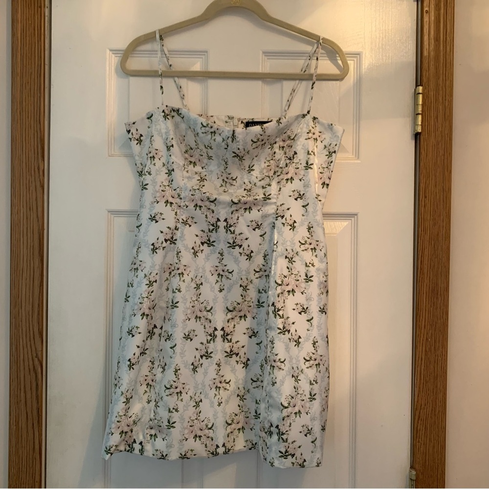 DANIELLE BERNSTEIN Floral in White and Green Mini Dress